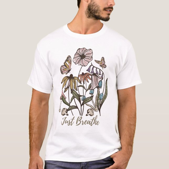 T-shirt Respirer-Fleur sauvage-Yoga-Nature-Mignonne (Devant)