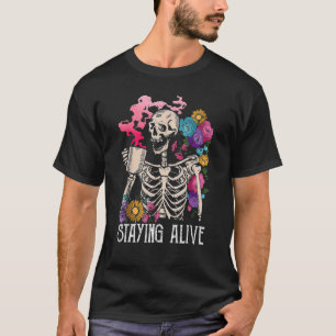 T-shirt Rester Vivant Squelette Boire Café Éffrayant Vibe