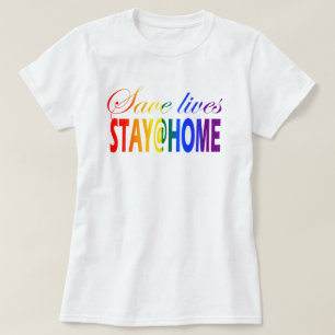 T-shirt Restez à la maison Social Distancing Rainbow Text