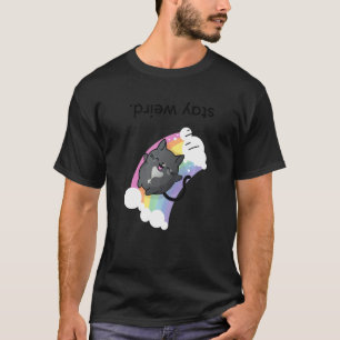T-shirt Restez à l'envers vers le bas Tuxedo Chat et Rainb