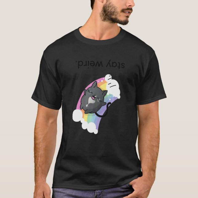 T-shirt Restez à l'envers vers le bas Tuxedo Chat et Rainb (Devant)