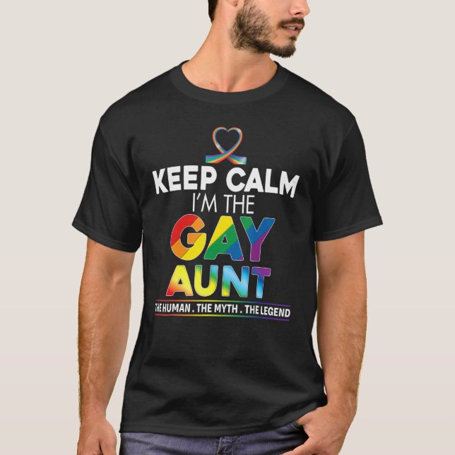 T-shirt Restez calme Je suis la Tante Gay Rainbow Ribbon L (Devant)