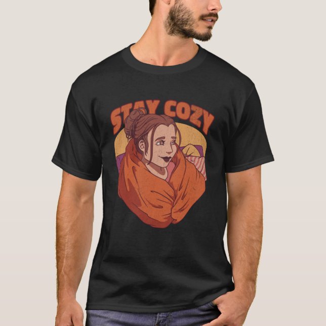 T-shirt Restez Cosy Blanche Sleepy Nap Coussin Lit Femme G (Devant)