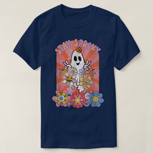T-shirt Restez Éffrayant, Halloween Hippie, Bonjour Hallow (Design devant)