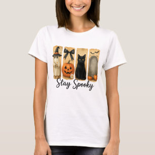 T-shirt "Restez Éffrayant" Halloween pinceau chat Chat fem