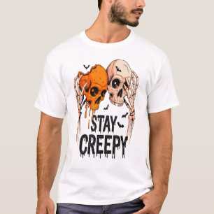 T-shirt Restez effrayant PNG, crâne rétro Halloween