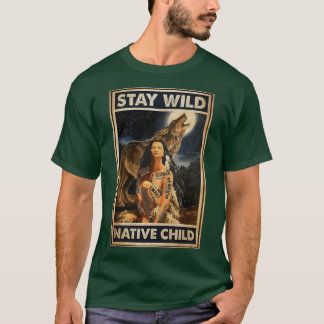 T-shirt Restez enfant amérindien sauvage avec loup