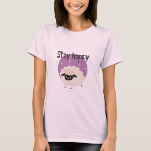 T-shirt Restez heureux Kawaii mignon drôle mouton blanc vi