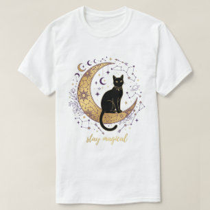 T-shirt Restez Magique Chat Noir Lune Céleste Sorcière