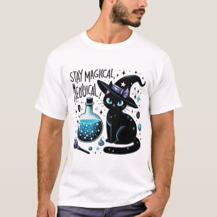 T-shirt Restez Magique Sorcière Meowgical Chat Noir Cute