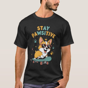 T-shirt Restez Pawsitive Corgi Skateboard Motivation Migno