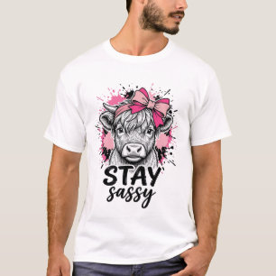 T-shirt Restez Sassy Vache Highland Rose Gravure Vintage S