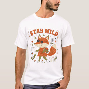 T-shirt Restez Sauvage Renard Graphique Animal Rétro Vinta