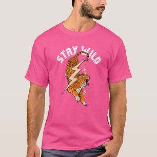 T-shirt Restez Wild Tiger Cool Tiger et éclair Rétro