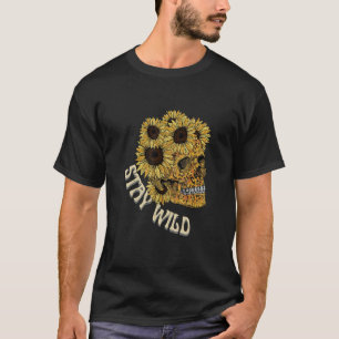 T-shirt Restez Wild Tournesol Crâne Leopard Western Retro 