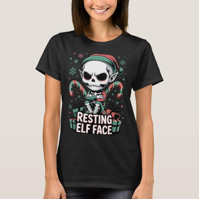 T-shirt Resting Elf Face Funny Christmas Cute Creepy Women (Devant)