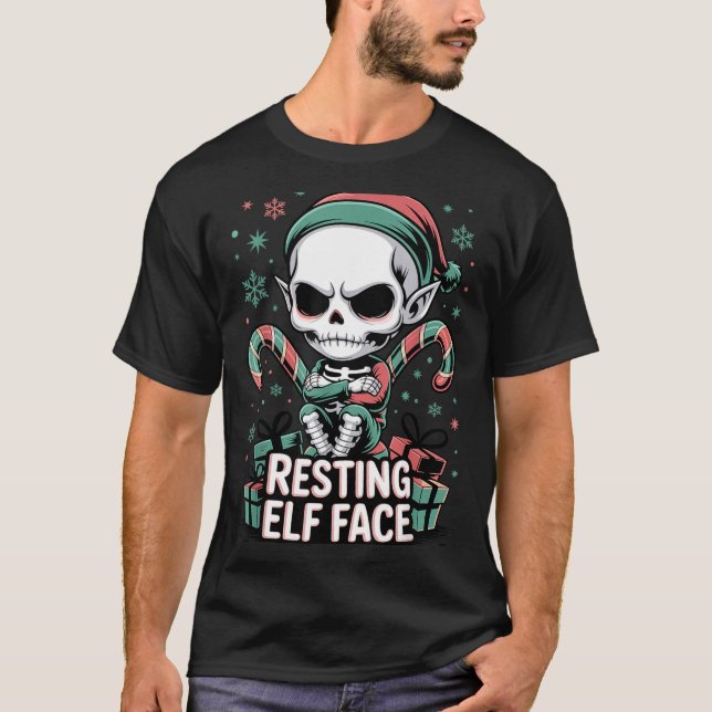 T-shirt Resting Elf Face Funny Christmas Cute Creepy Women (Devant)