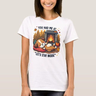 T-shirt "Restons à l’intérieur" - Chien douillet près de l
