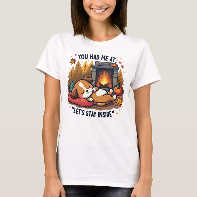 T-shirt "Restons à l’intérieur" - Chien douillet près de l (Devant)