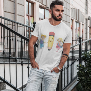T-shirt Retour à la caricature scolaire Joyeux crayon et e