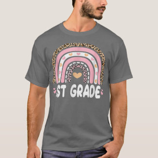 T-shirt Retour à l'école 1ère année Rainbow Leopard rose o