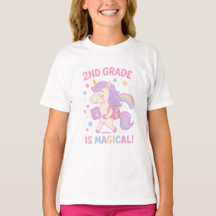 T-shirt Retour à l'école 2e année est magique Unicorn Past