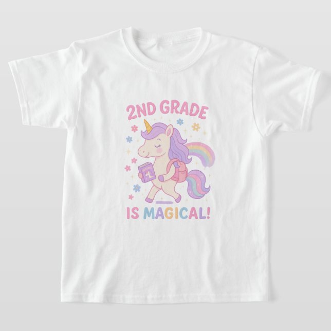 T-shirt Retour à l'école 2e année est magique Unicorn Past (Poser)