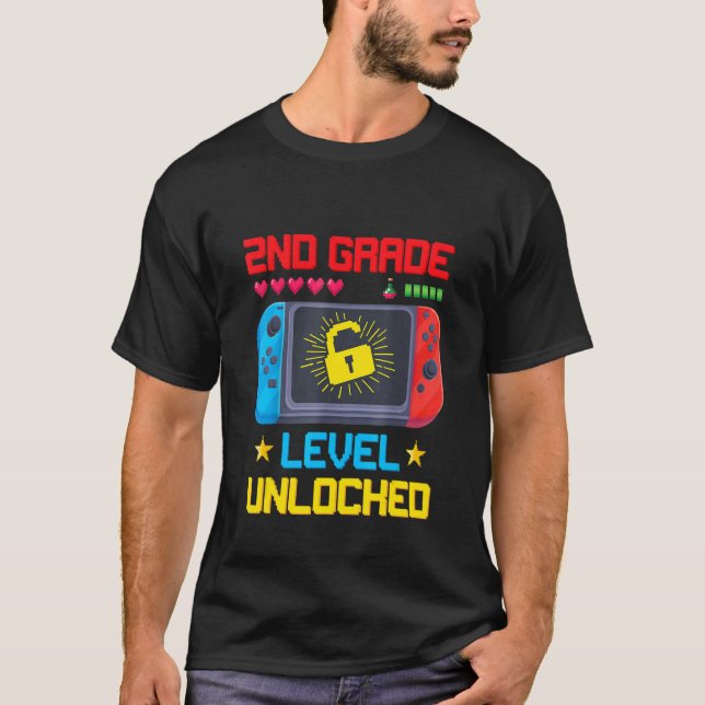 T-shirt Retour À L'École 2E Année Jeu Vidéo Déverrouillé (Devant)