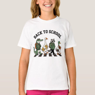 T-shirt Retour à l'école Amis Animaux Traversant la Route
