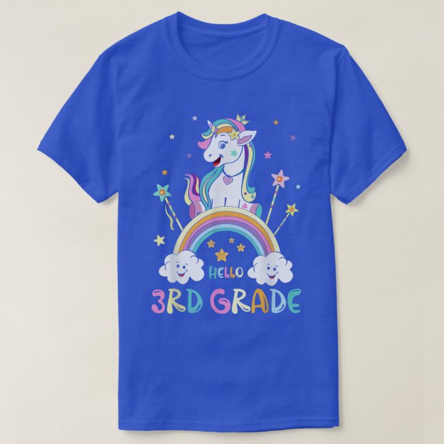 T-shirt Retour À L'École Bonjour 3e Année Rainbow Unicorn  (Design devant)