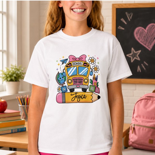 T-shirt Retour à l'école Coquette Nom personnalisé (Back to School Coquette Custom Name T-Shirt)