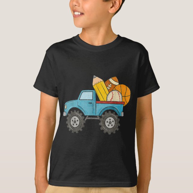 T-shirt Retour À L'École Monster Camion Baseball Football  (Devant)
