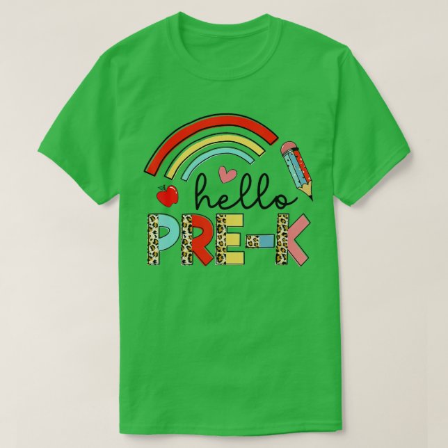 T-shirt Retour À L'École Premier Jour Bonjour PréK Leopard (Design devant)