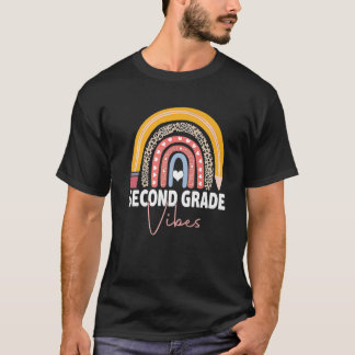 T-shirt Retour À L'École Vibes De 2E Année Ciel Thé Léopar