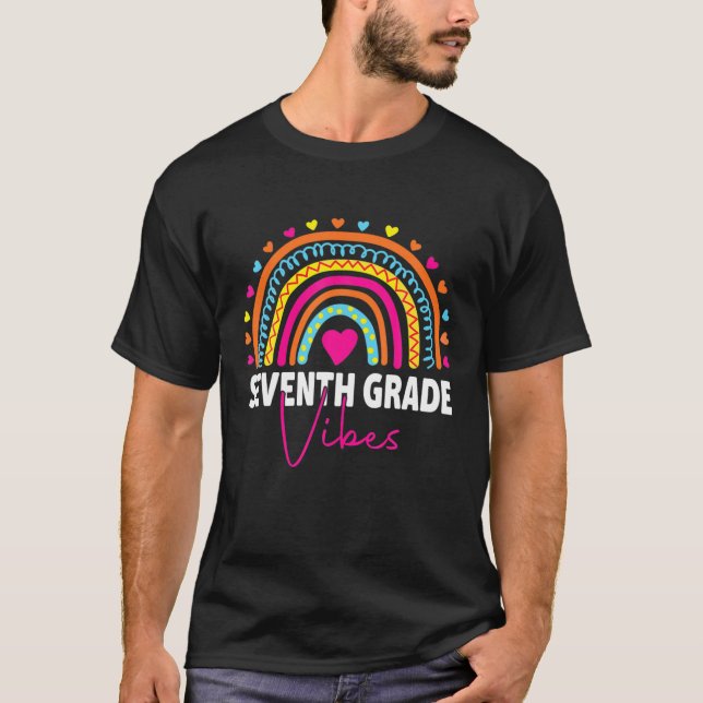T-shirt Retour À L'École Vibes De 7E Année Ciel Thé Léopar (Devant)