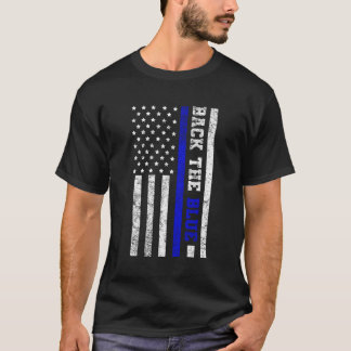 T-shirt Retour Drapeau bleu Usa Ligne bleue États-Unis Pol