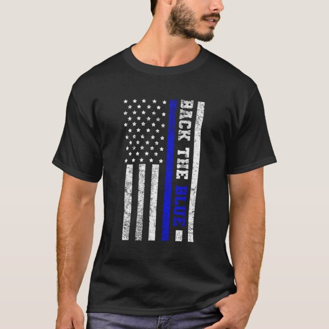 T-shirt Retour Drapeau bleu Usa Ligne bleue États-Unis Pol (Devant)