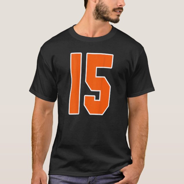 T-shirt Retour Imprimer Orange Sports Bloc Numéro 15 Pour  (Devant)