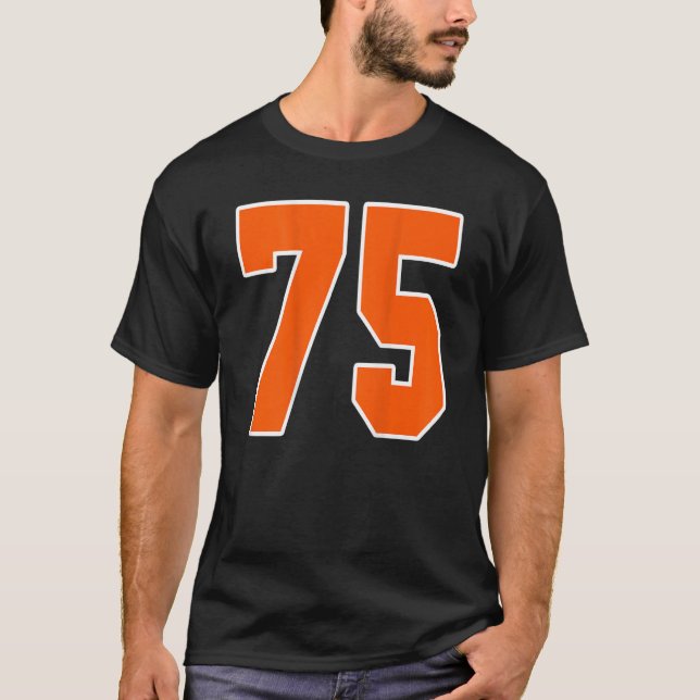 T-shirt Retour Imprimer Orange Sports Bloc Numéro 75 Pour  (Devant)