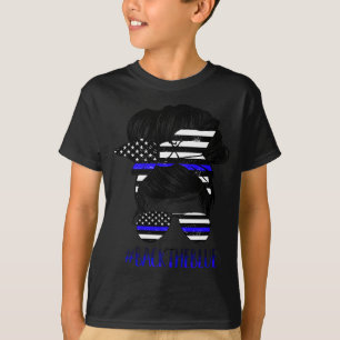 T-shirt Retour Le Bleu Messy Bun Mince Ligne Bleue Soutien