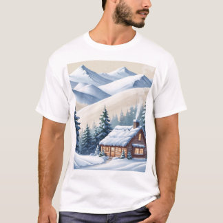T-shirt Retraite d'hiver : Cabine dans les montagnes neige