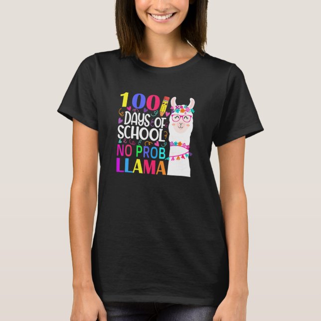 T-shirt Retro 100 Days Of School No Prob Llama Llama Teach (Devant)