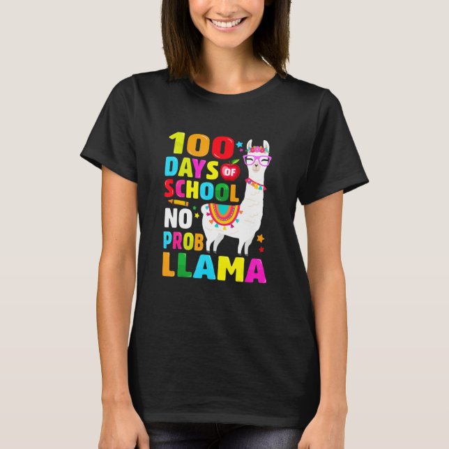 T-shirt Retro 100 Days Of School Shirt No Probllama Llama  (Devant)