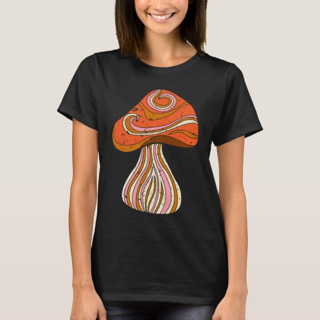 T-shirt Retro 1960s Hippy Style Distressed Mushroom Graphi (Devant)