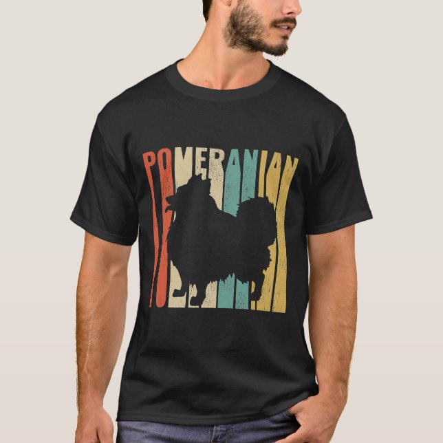 T-shirt Rétro 1970 S Chien Poméranien Silhouette Cracked D (Devant)