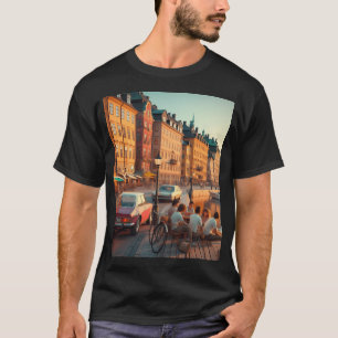 T-shirt Rétro 1970 Stockholm Ai Oeuvre D'Art Rues Colorées