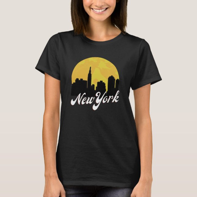 T-shirt Retro 1970's Style New York City Skyline Sunset (Devant)