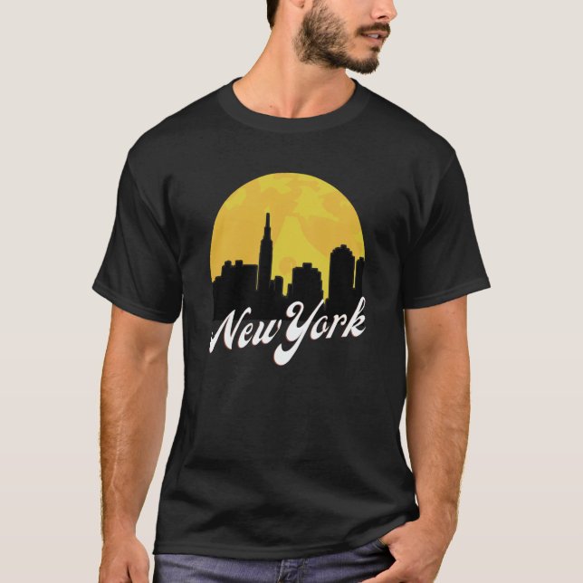 T-shirt Retro 1970's Style New York City Skyline Sunset (Devant)