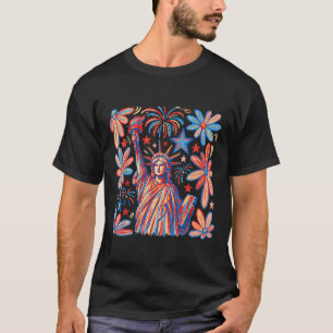 T-shirt Retro 4 Juillet Statue De Liberty America Fille Fe