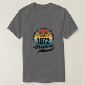 T-shirt Retro 50 ans Octobre 1972 Anniversaire Vintage Ann
